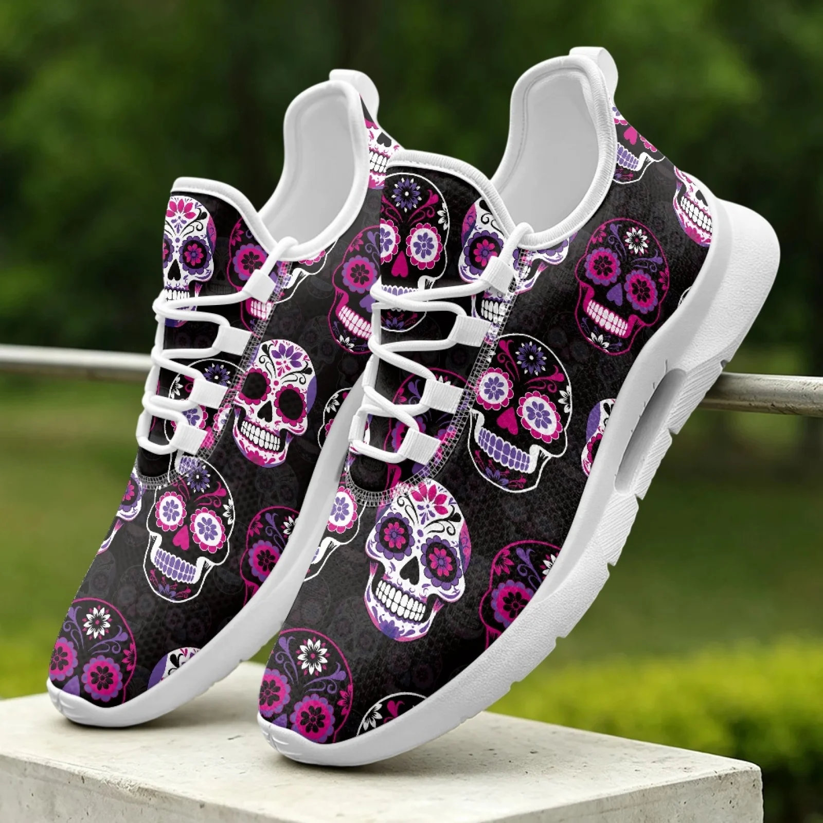 XIXIRIMIDO Lace-up Casual Shoes Mens Sneakers Comfortable Mesh Breathable Walking Shoes Women's Lightweight Soft Sugar Skull