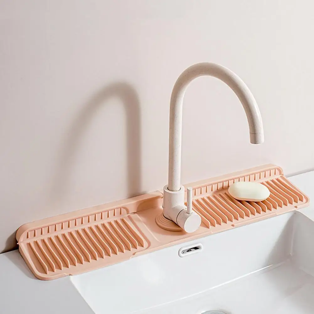 Thick Silicone Sink Mat Kitchen Faucet Mat Silicone Kitchen Sink Faucet Mat with 7° Slope Self-draining Splash Guard for Splash