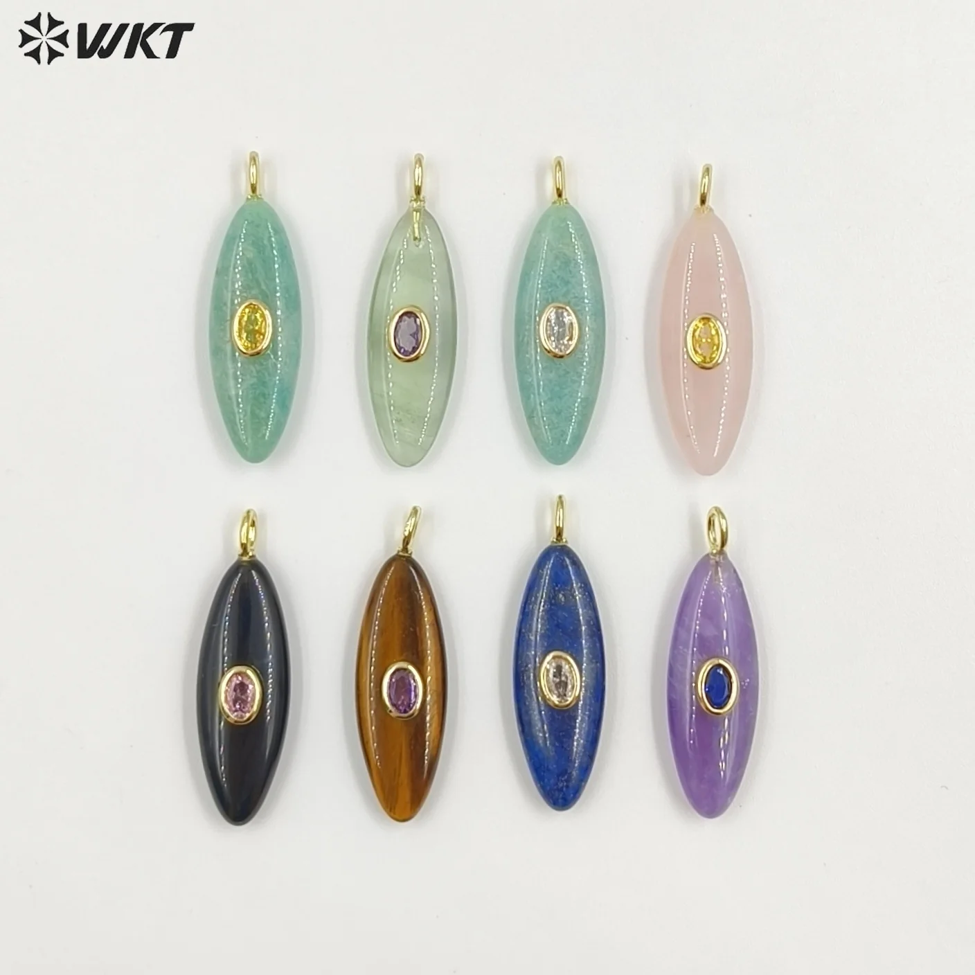 

WT-P2053 Light-weight Unique Trendy Gemstone Cubic Zircon Oval Shape Pendant With 18K Real Gold Plated For Women Party ACC