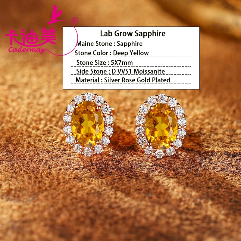 Yellow Sapphire Lab Grown Pigeon Blood Ruby With Inclusion S925 Silver18k Rose Gold Plated Earrings  For Women Fine Jewelry