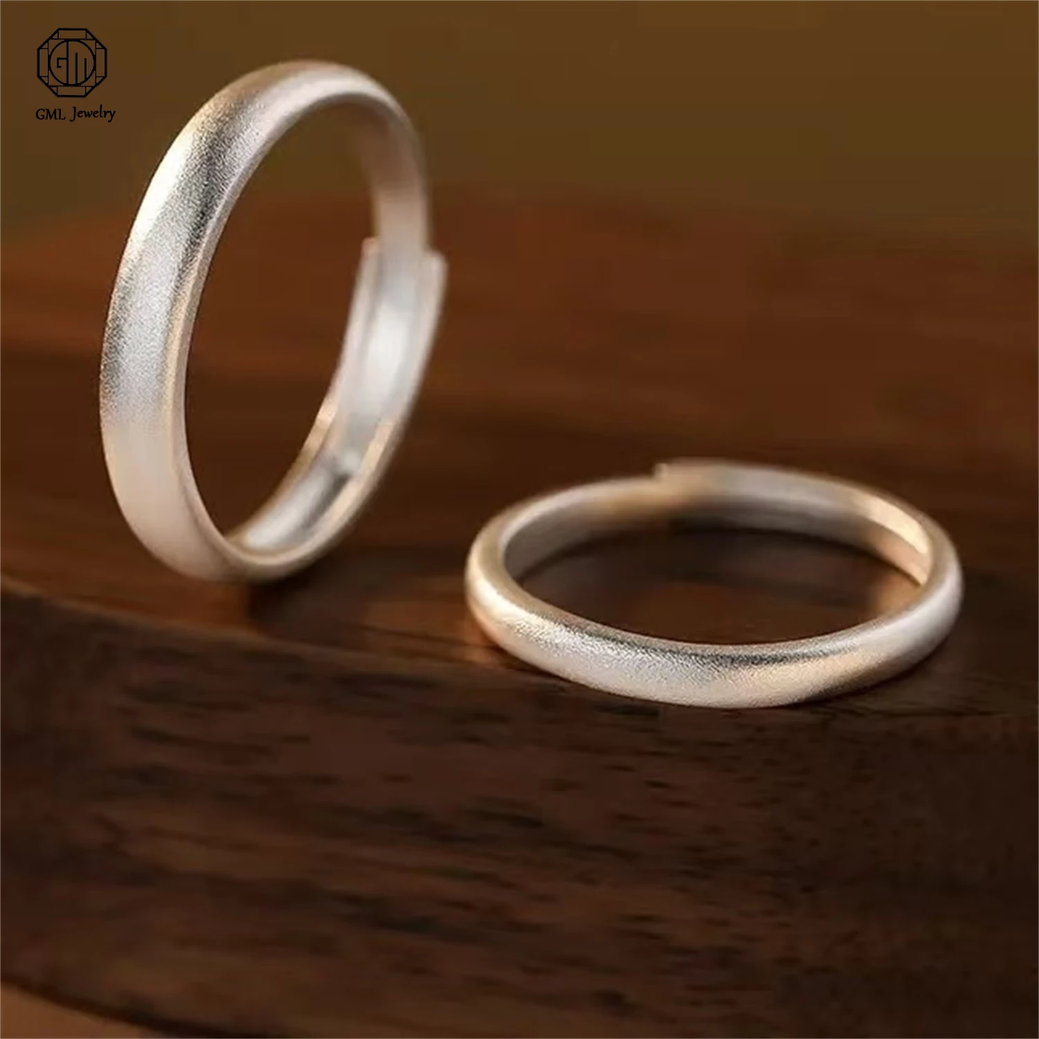 Minimalist Sandblasted Sterling Silver Couple Ring Set Plain Band Pure Silver Pair Valentine Exquisite Ring Jewelry Gift