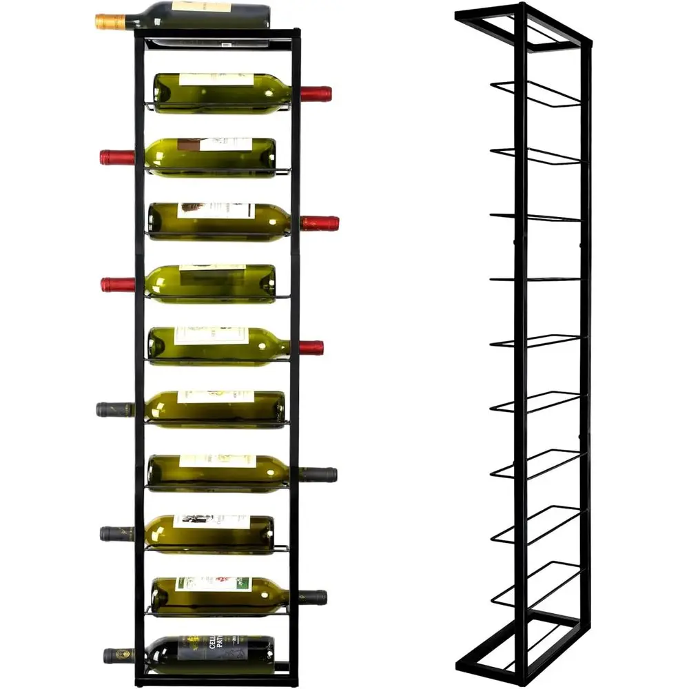 

Black Metal Wall-Mounted 10-Bottle Wine Rack - Hanging Storage for Wine