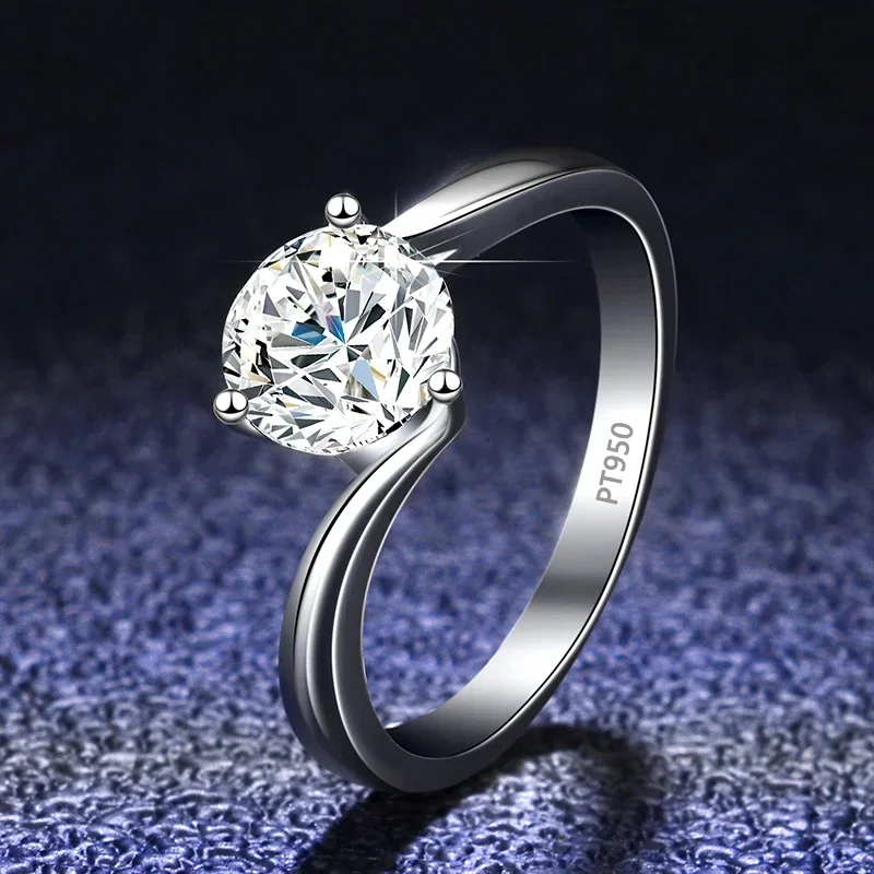 100% Real Moissanite Engagement Rings Luxury PT950 Platinum 1 Carat Diamond Wedding Rings Classic Simple 3 Prong Ring