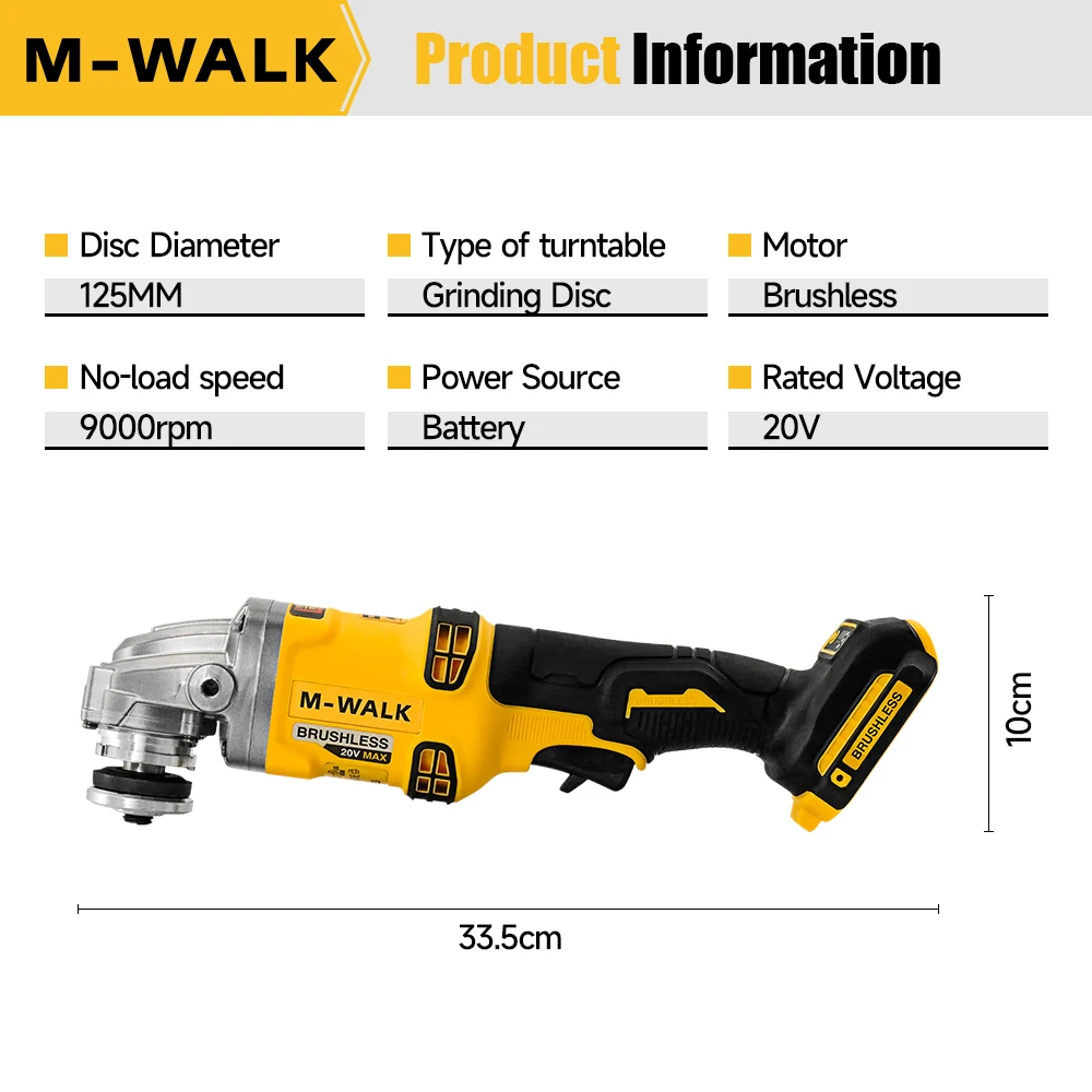 M-WALK 100/125 مللي متر 9000 دورة في الدقيقة فرش اللاسلكي طاحونة زاوية كهربائية آلة تلميع النجارة أدوات كهربائية لدبوس بطارية ديوالت 20 فولت