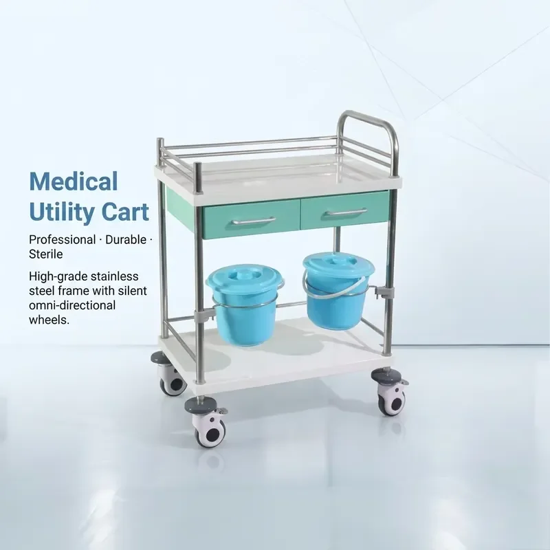 Double Layer Steel Plastic Medical Cart With Double Drawers Multifunctional Hospital Trolley For Clinic Nursing Home