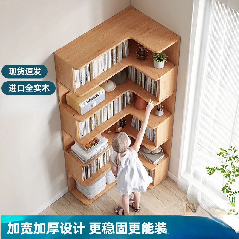 Solid wood children's bookshelf, picture book shelf, floor to floor corner bookshelf, small bookshelf next to desk