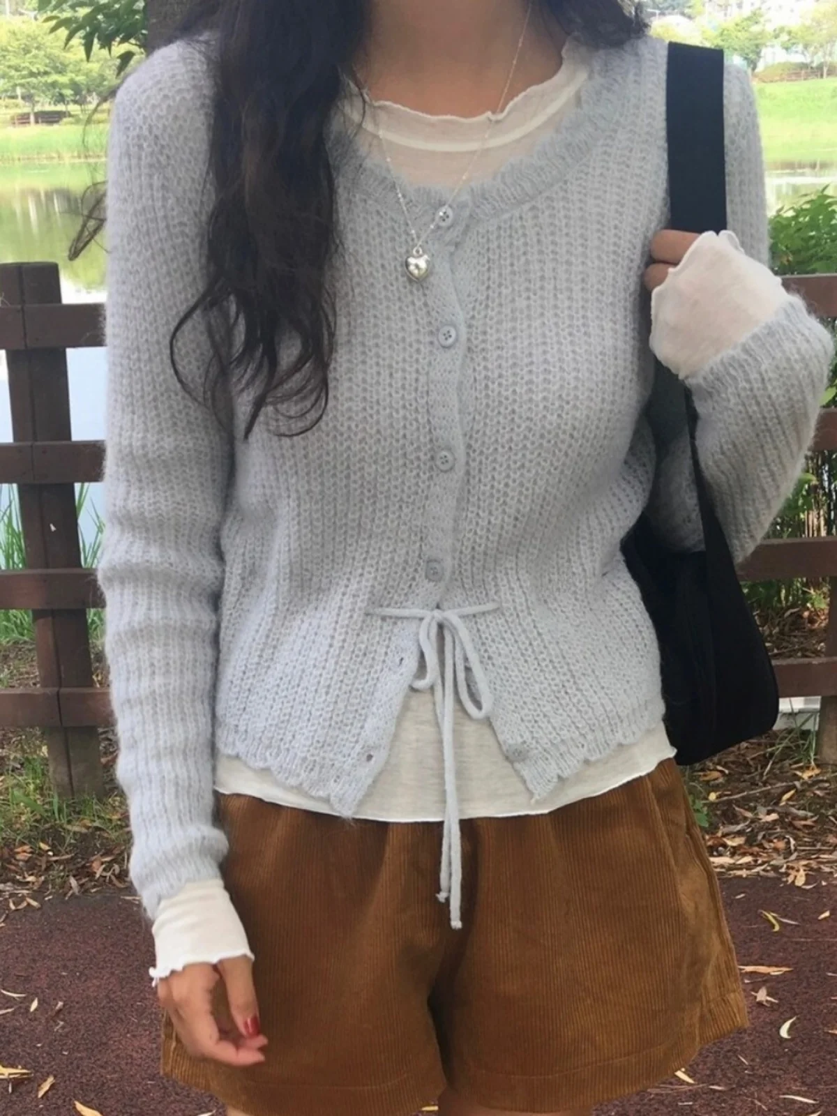 

Sweet Knitted Open Cardigan Women's Autumn New Sle Youthful Single Button Tie Lace Trim Sweater Small Jaet Korean Sle S...