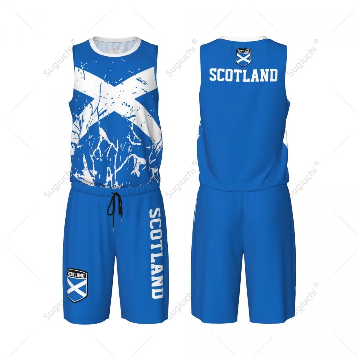 Team-up Scotland Flag Grain Men Basketball Jersey Set Shirt & Pants Sleeveless Custom Name Nunber Exclusive