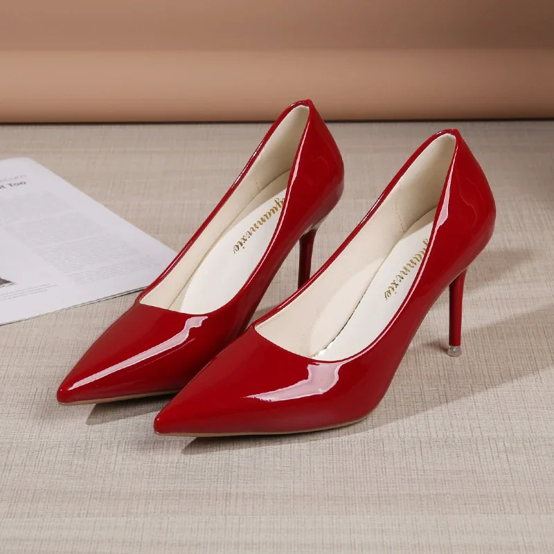 Escarpins en cuir à talons pointus pour femmes, chaussures provoqué pour dames, rouge, noir, blanc, élégant, tendance, été, nouveau, 2024