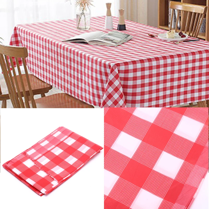 Plastic Tablecloth Disposable Thickening Red Checkered Tablecloth Party Picnic Table Waterproof Mat Wedding Home Decoration