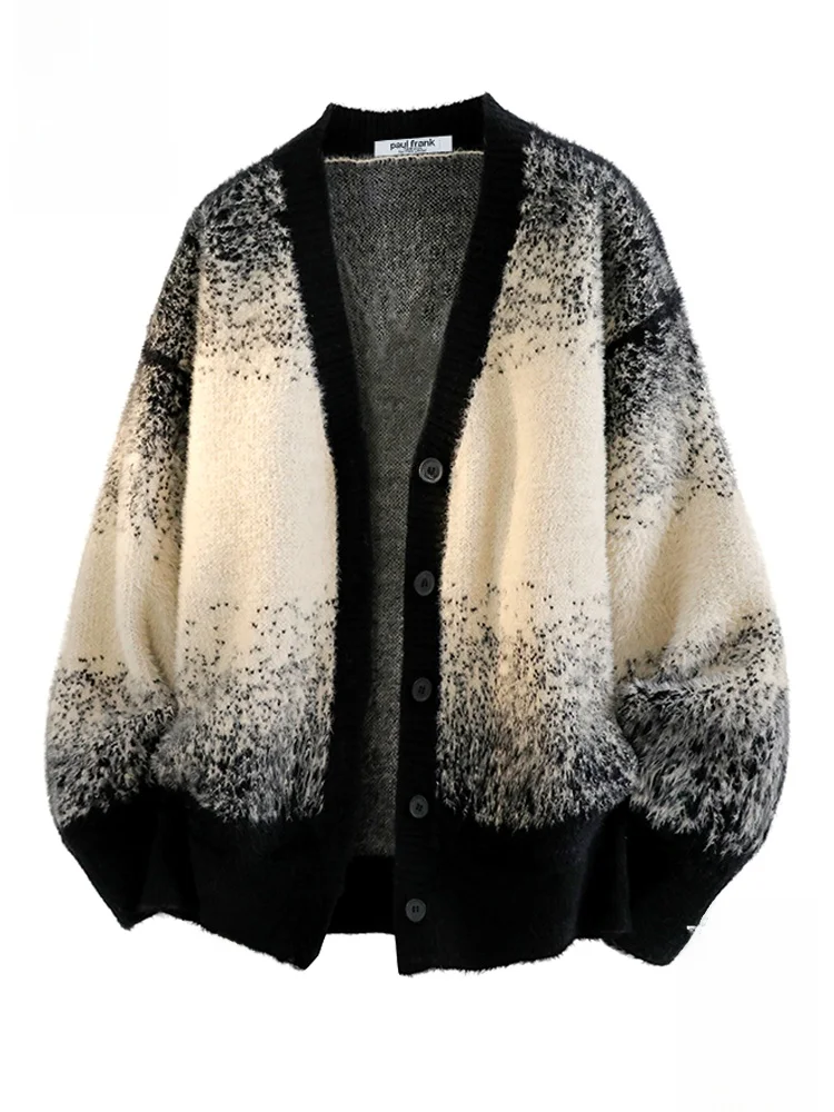 

PaulFrank Warm Tie-Dye Men's Sweater Loose Fit Cardigan Casual Sle Long Sve V-Ne Knitted Sweater for Autumn Season