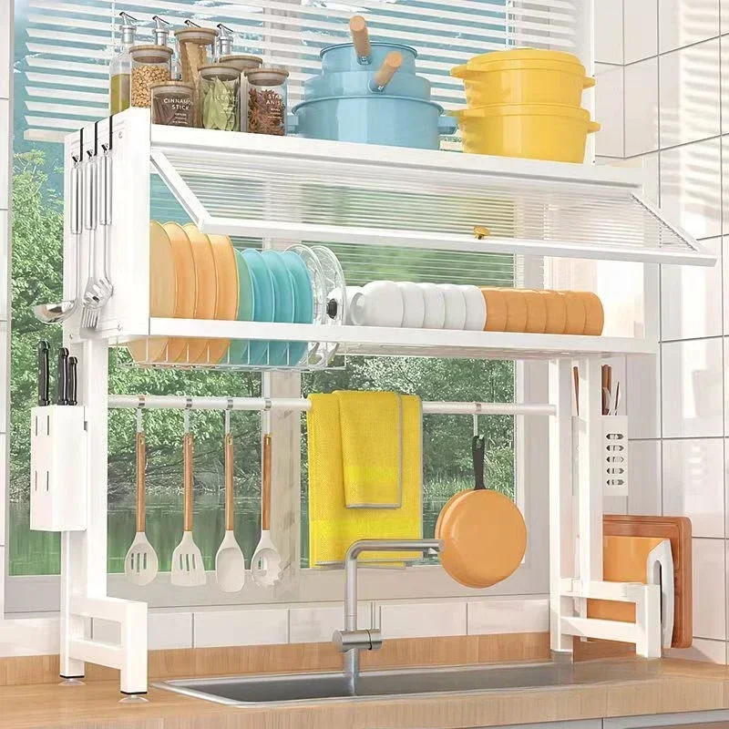 Kitchen Shelf Flip Cabinet Dustproof Sink Dish Rack Bowls and Chopsticks Organizer for Efficient Kitchenware Placement