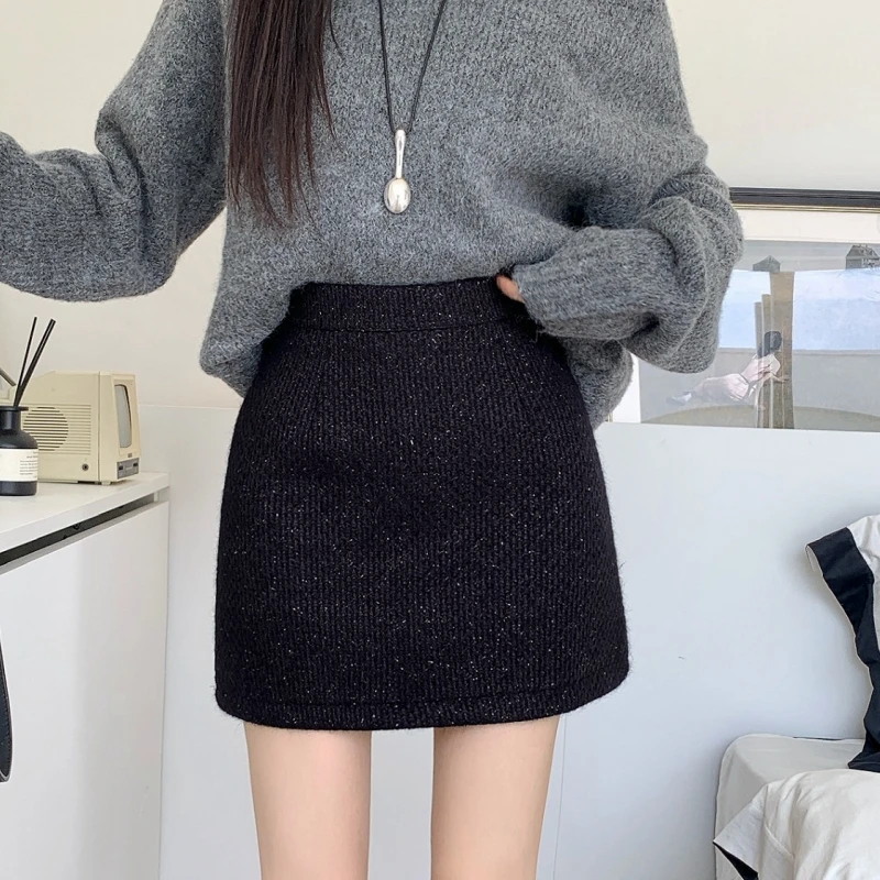 Coréen Sle taille haute a-ligne jupe femmes automne hiver Plaid minceur Ele f-longueur jupe vêtements de transport