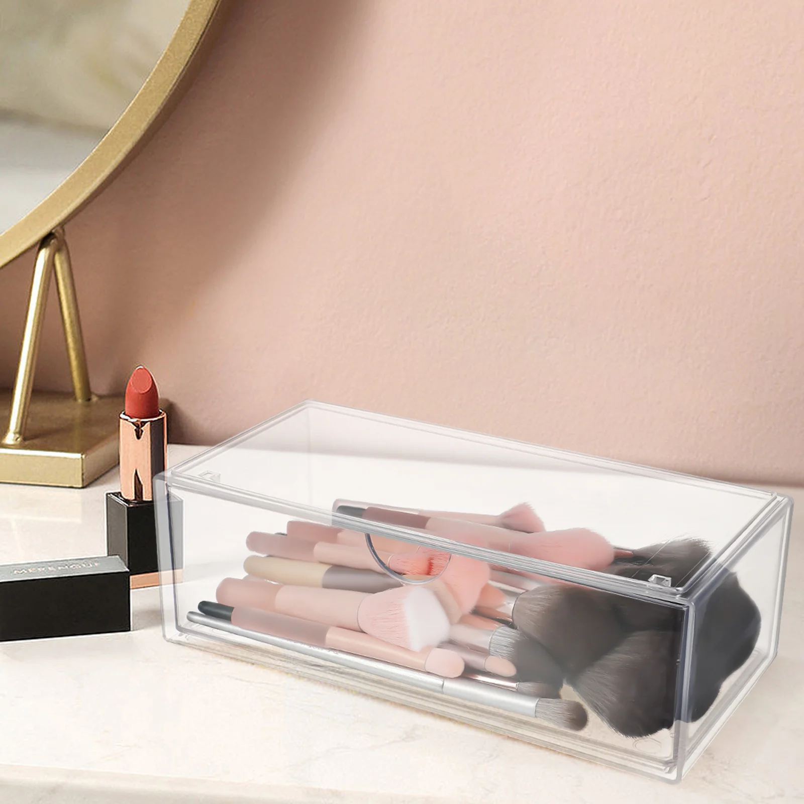 

3Pcs Clear Makeup Organizer Storage Box Vanity Lipstick Holder Desktop Cosmetics Cotton Pad Container Lidded Holder