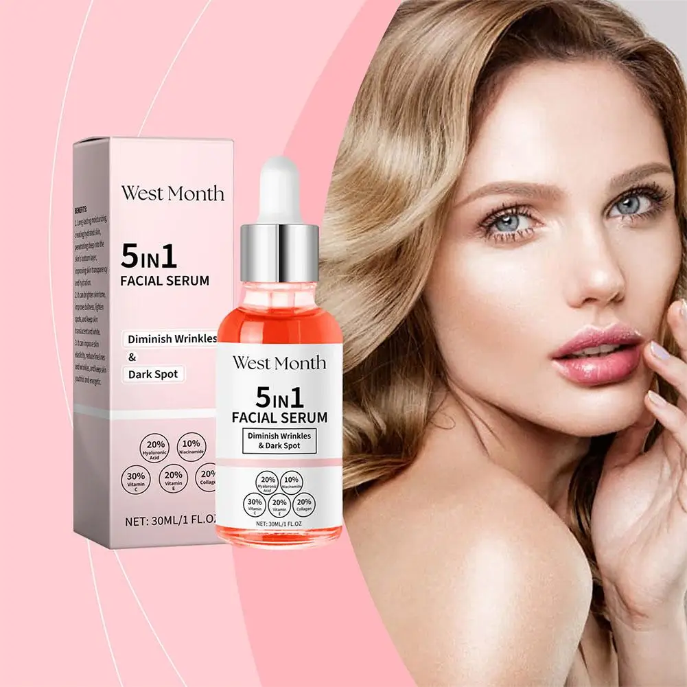 

30ml 5 In 1 Face Serum Moisturizing Hyaluronic Acid Smoothing Facial Serum Vitamin Care Brightening C Skin Q4O2