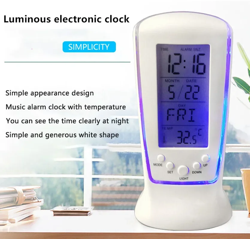 

LED Digital Alarm Clock with Blue Back light Electronic Calendar Temperature Thermometer Calendar Clock With Time