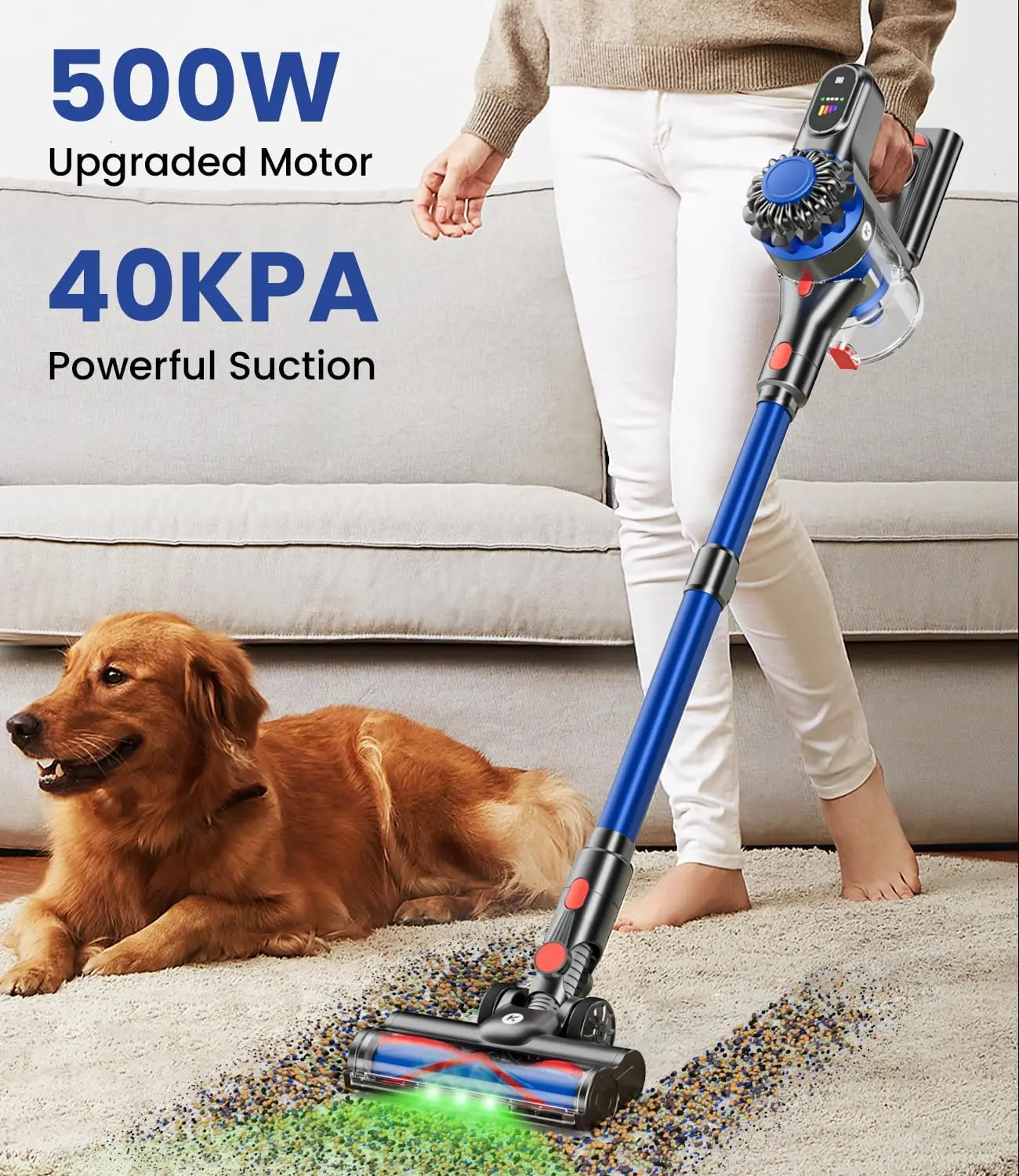 Cordless Vacuum Cleaner 500W 40Kpa Home Vacuums 60Mins Stick Vacuum LED Display Anti Tangle Wall Mount Charging 8 In 1 Lightweig