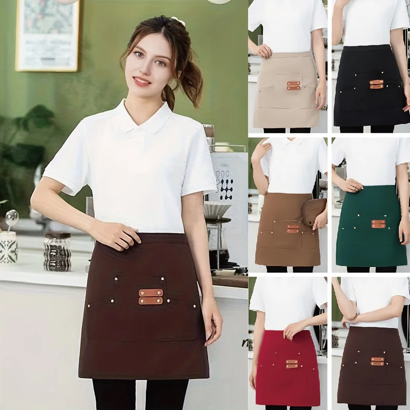 2pcs Canvas Apron Thick Wear Resistant Divided Pockets Waiter Gardening Craft Anti Dirty Workwear Apron