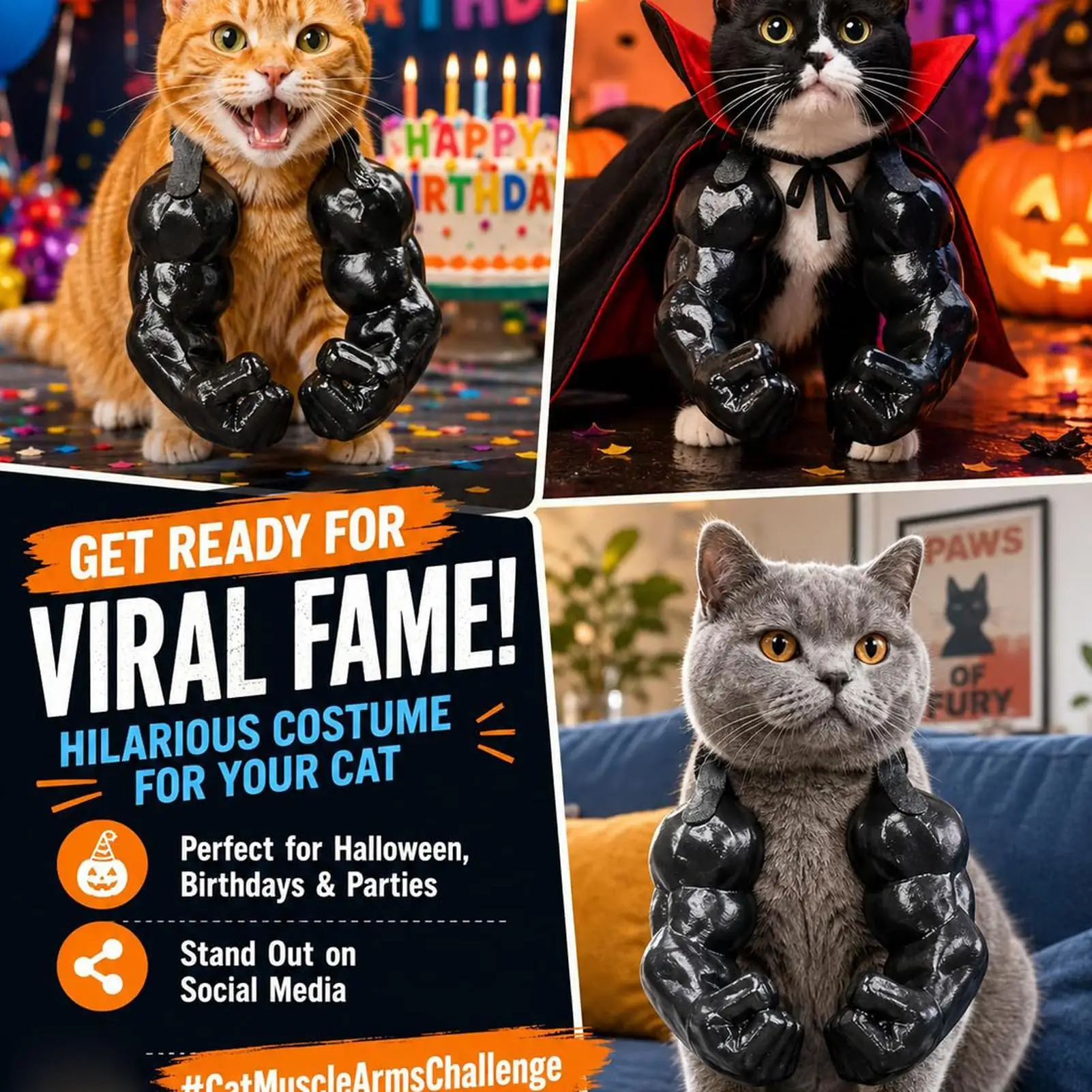 Lustiger Katzen-Muskelarm 3D-Gedruckter Unbesiegbarer Muskelarm Interaktives Hals-Hängespielzeug für Haustiere Cosplay-Kostüm-Requisiten Hundezubehör – Detail 9