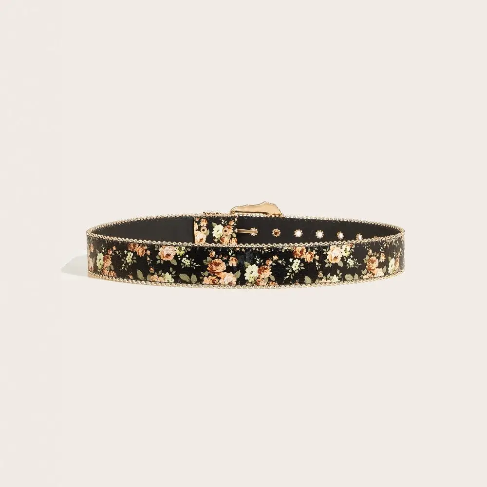 Bohemian-Style Blumen-Jeansgürtel mit Perlenbesatz Retro-Blumengürtel Vintage Hip-Hop Geschnitzter Metall-Schnallengürtel – Detail 8