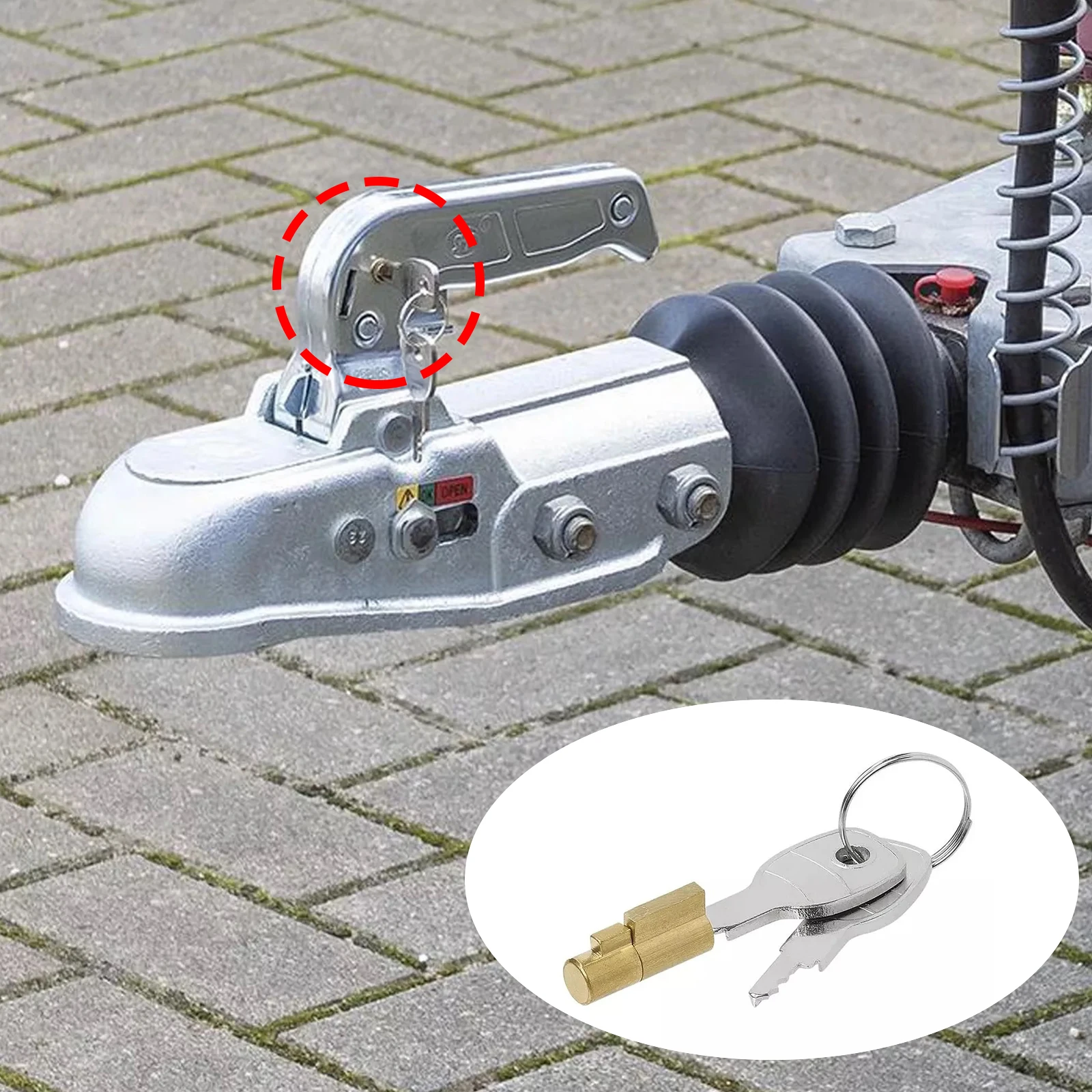 Anti-Theft Trailer Coupling Hitch Lock Insertable Security for Pressed Coupler Heads Caravans RVs with 2 Keys Accessory Part