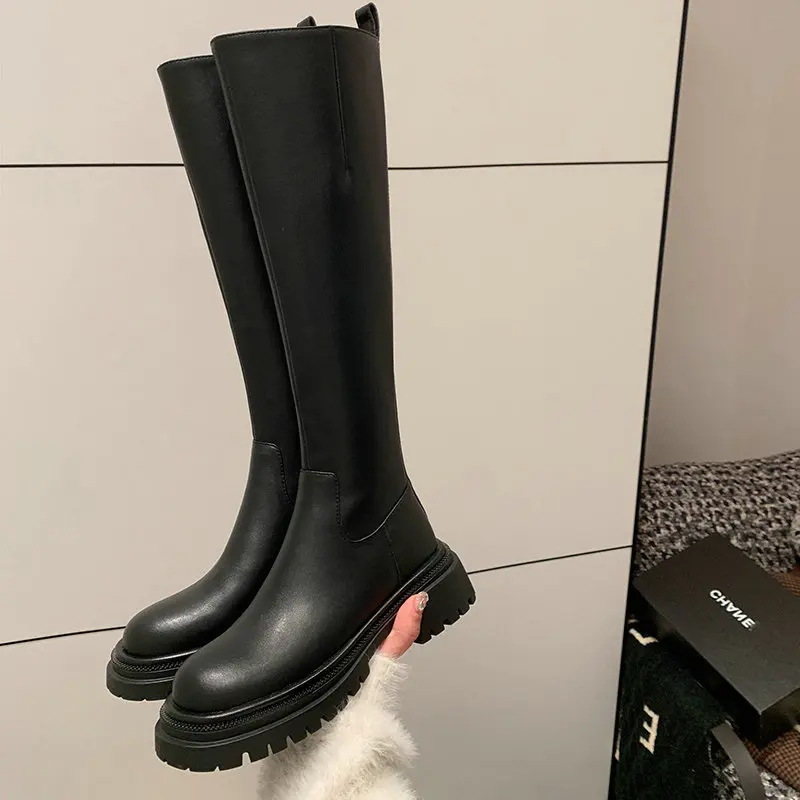 

Сапоги для верховой езды до колена из натуральной кожи 2025 года, весенне-осенняя обувь с круглым носком