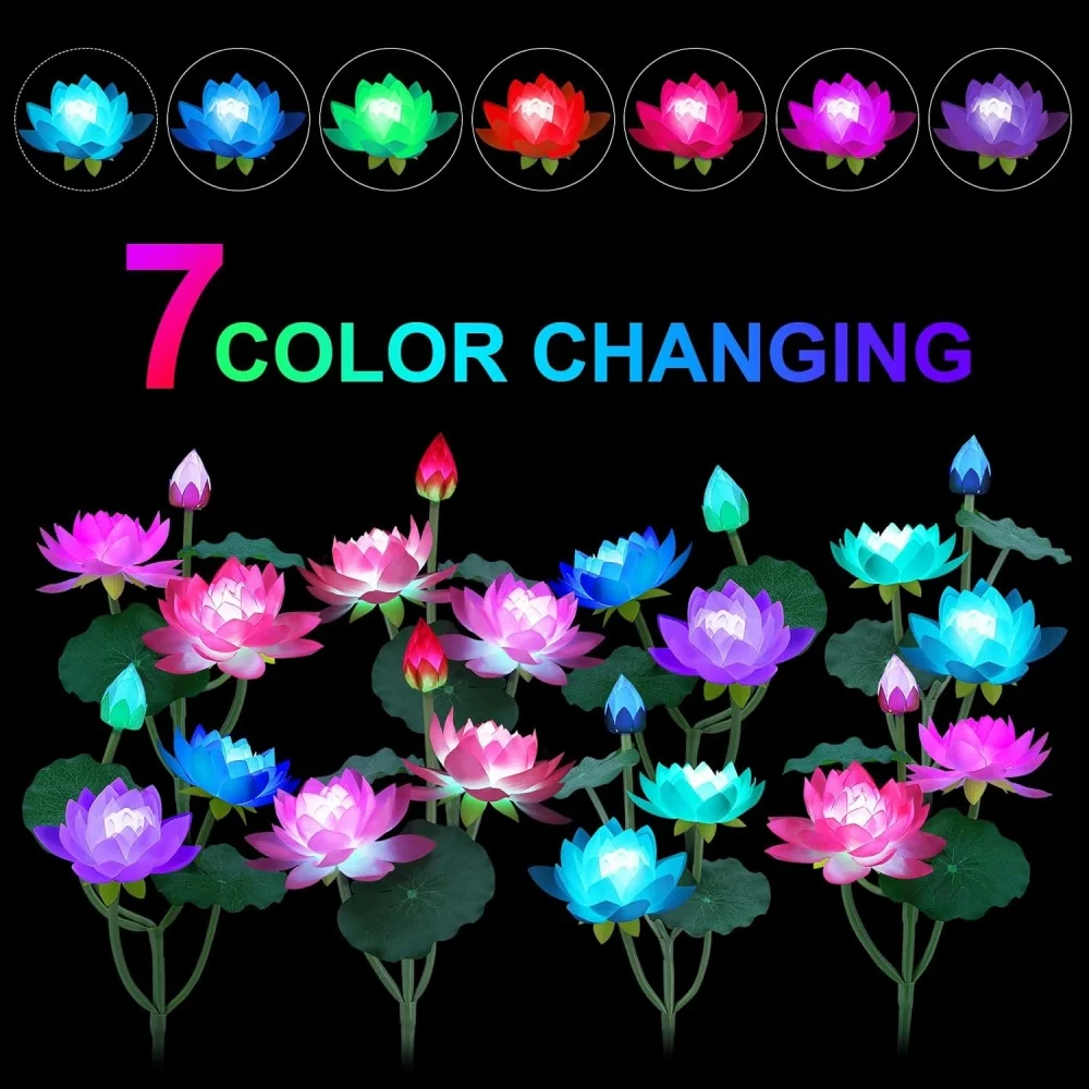 Solar LED Lotus Lawn Lamp 3 Heads Pink White Flower Solar Powered For House Outdoor IP65 Waterproof Patio Garden Yard Decoration