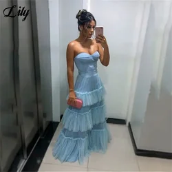 Lily Light Blue Prom Dress Sweetheart Party Dress Tiered Layer Net Night Gowns Sleeveless Wedding Party Dress вечерние платья