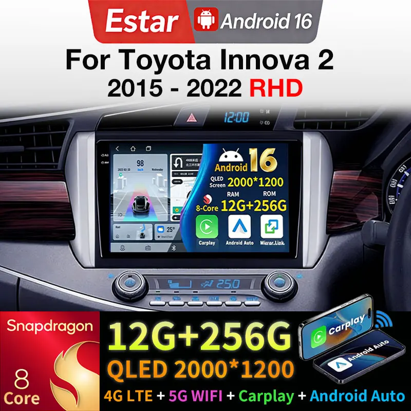 Android 16 Car Radio For Toyota Innova 2 2015 - 2022 RHD Video GPS Multimedia Player Navi Head Unit Stereo Wireless Carplay Auto