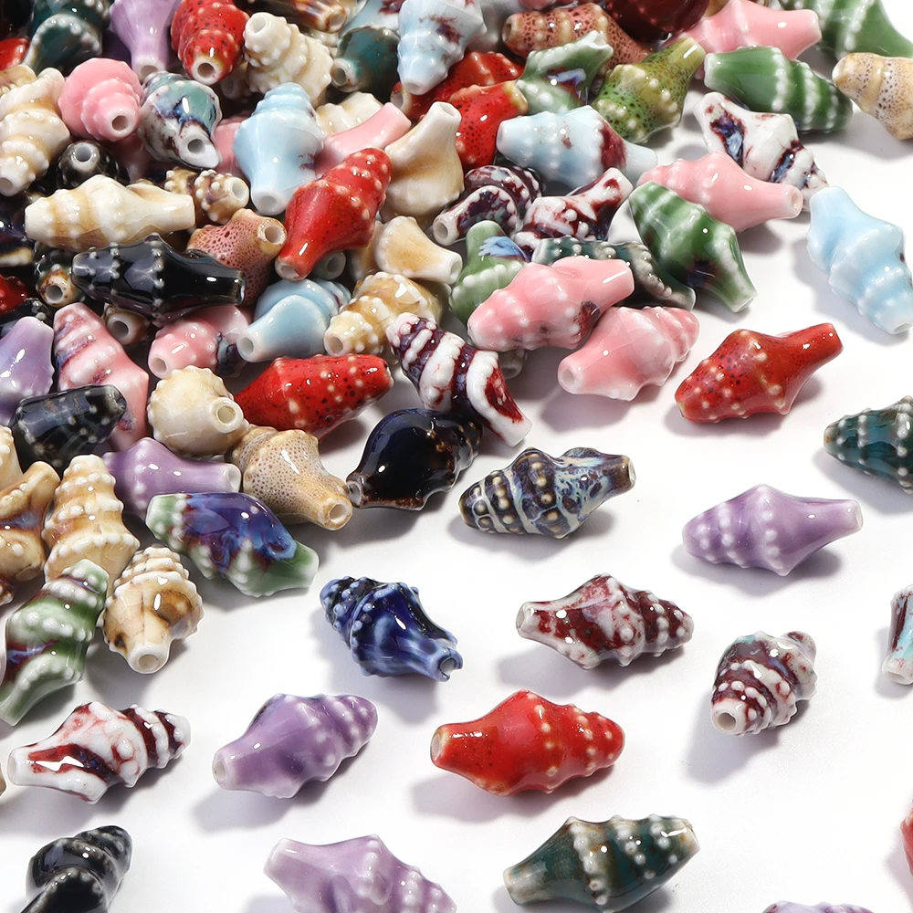 6PCS 20x11mm Colorful Glazed Ocean Conch Ceramic Beads Porcelain Loose Spacer Beads For Jewelry Making DIY Crafts Findings