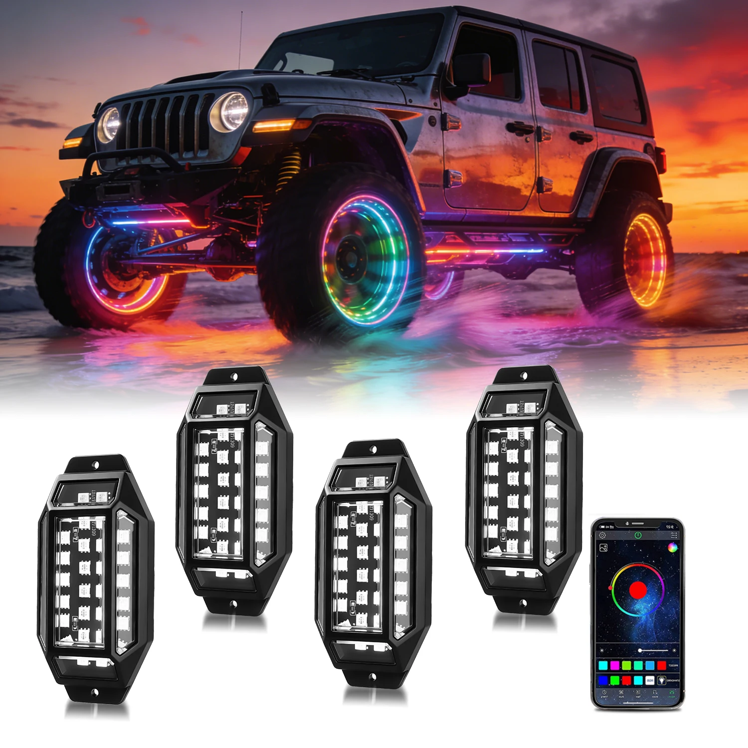 4/6/8 in 1 LED Car  RGB LED Symphony Ambient Light Ambient Holding PCB Flexible LED for APP 4x4 Off-road Ambient Lighting