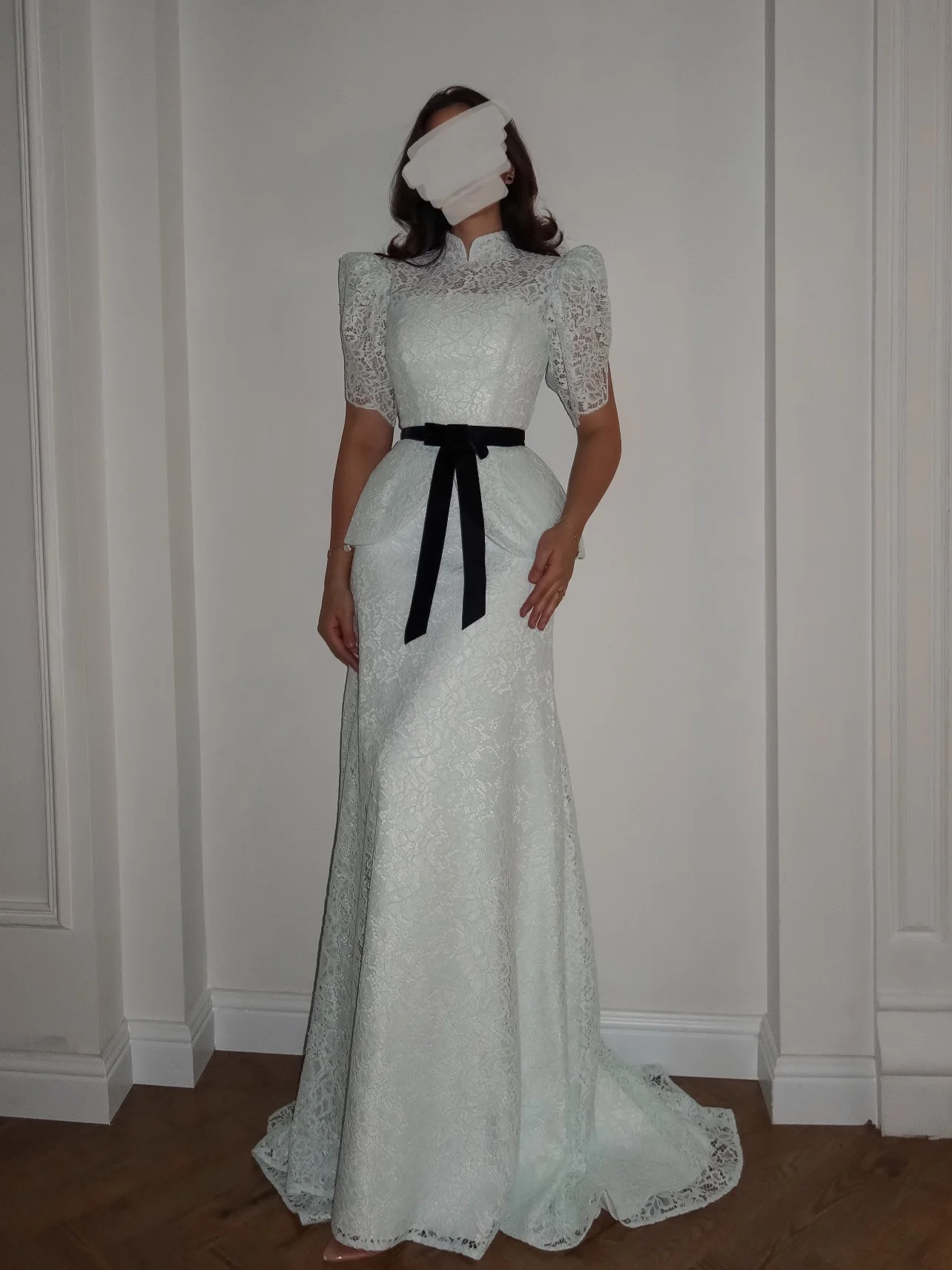 Customized Women's Dresses White Lace Elegant Party Dresses 2026 High Neck Puff Sleeve A-Line Evening Dresses Wedding Dresses Br