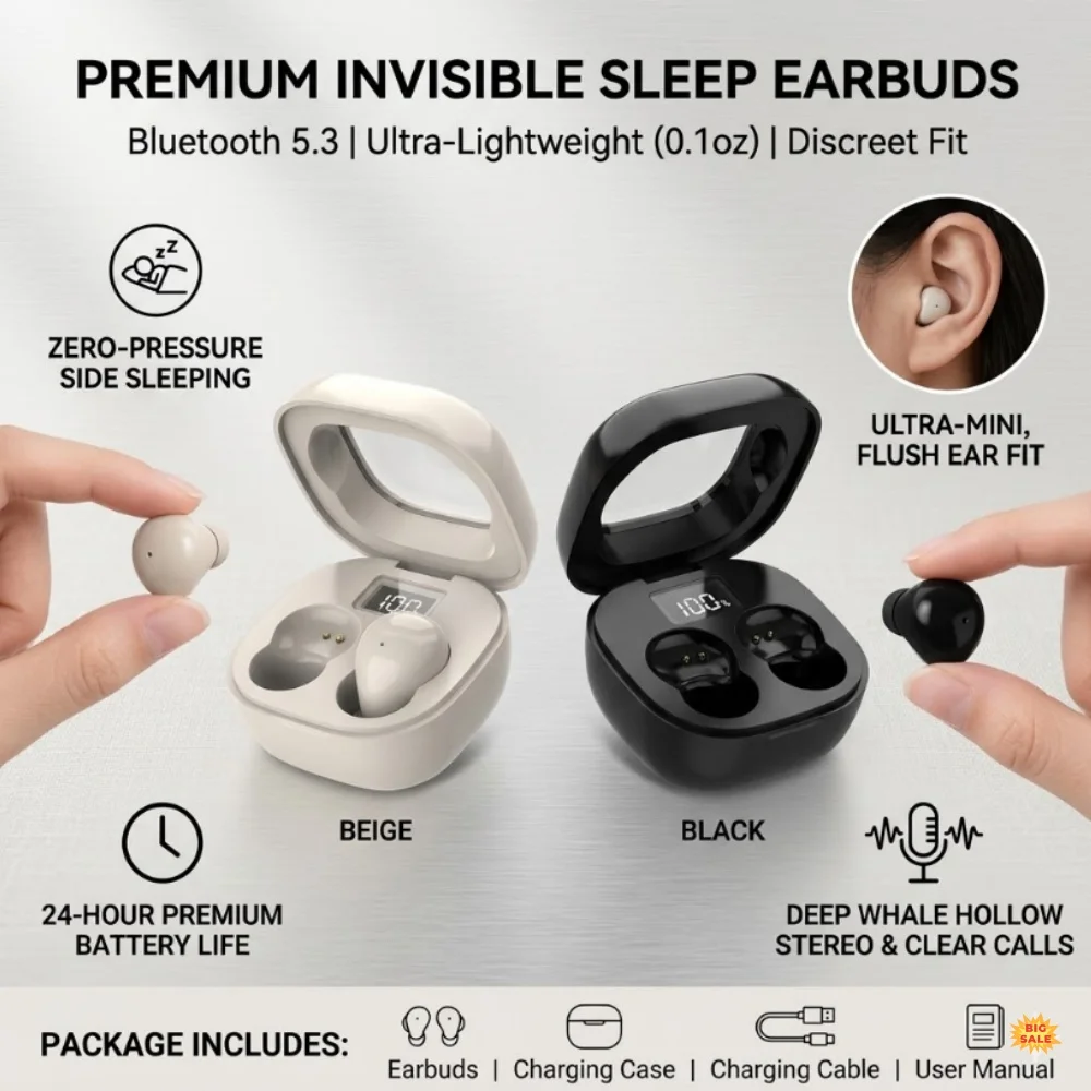 Ultra-Small TWS Wireless Earphones Bluetooth 5.3 Invisible Sport Gaming Headphones HIFI Stereo Noise Reduction Sleep Earbuds