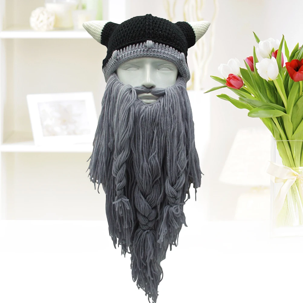 

Festival Hat Ox Horn Cap Cartoon Beard Woolen Photo Prop Birthday Adults Viking Style Home Decor Item