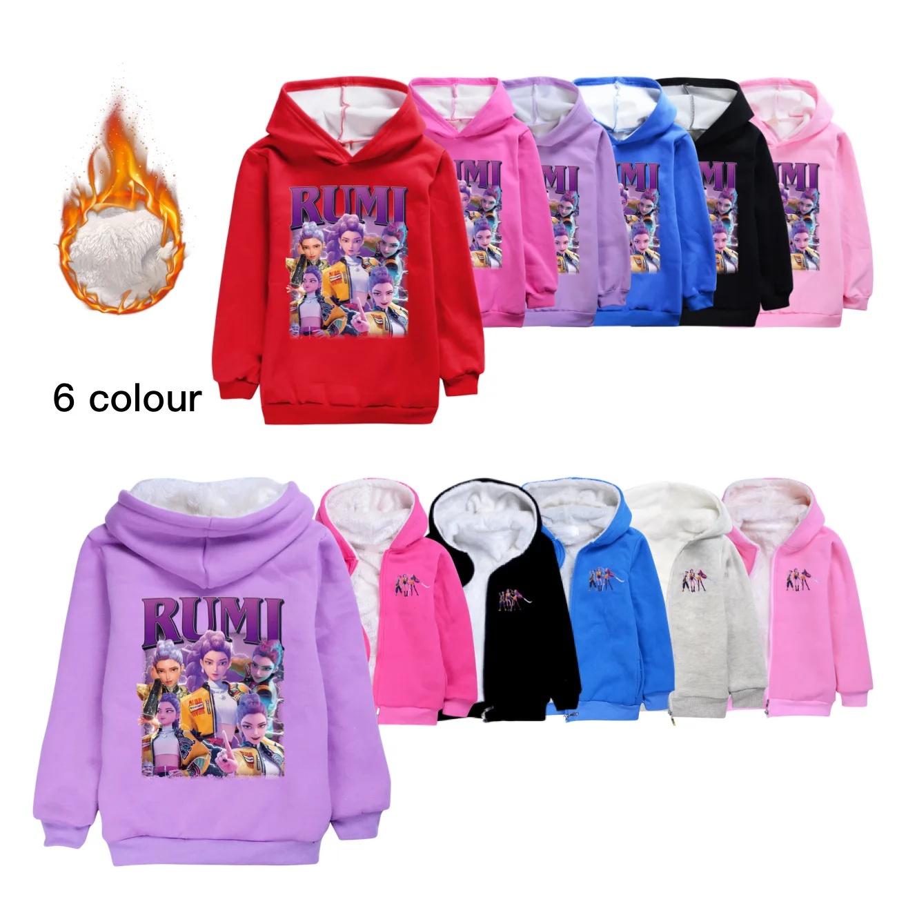 

KPop Demon Hunters Kids Teen Boys Zipper Hoodie Jacket Girls Pullover Sweatshirt Children's Hoody Coat Winter