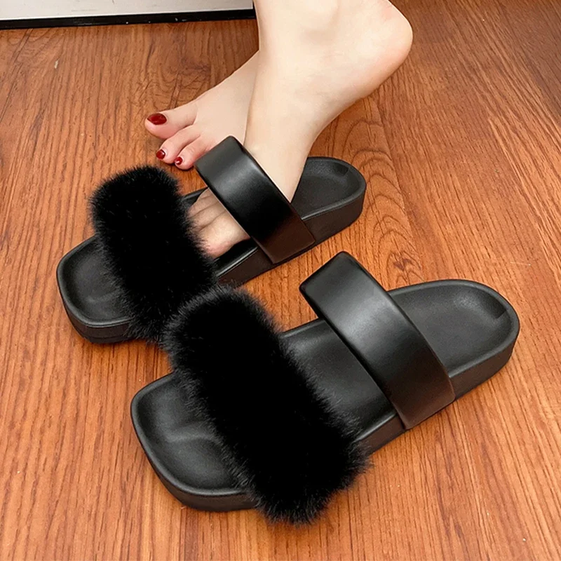 

Women Slippers Fur Flats Sandals Summer Casual Shoes Fashion 2025 New Walking Woman Flip Flop Trend New Slides Sandalias Mujer
