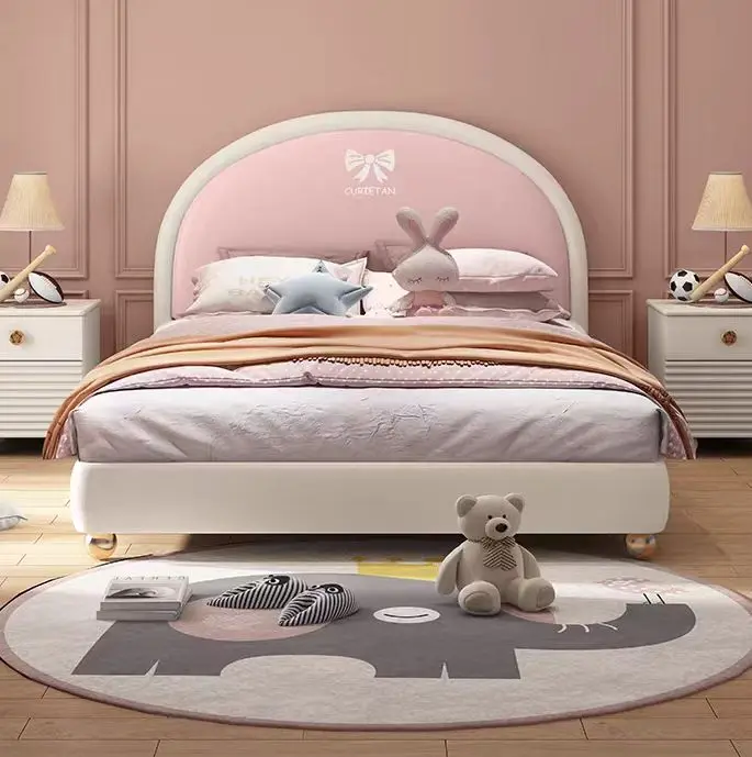 ！@Twin Full Twin Double Over Double Bunk Beds for Kids Adult With Ladder Castles Shaped Leather Bed