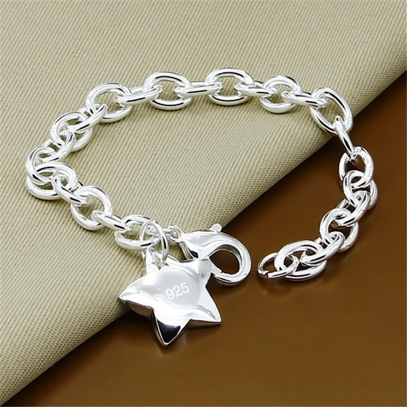 

Classic Jewelry 925 Sterling Silver Bracelet Star Charm for Women Men Silver Link Chain Bracelet