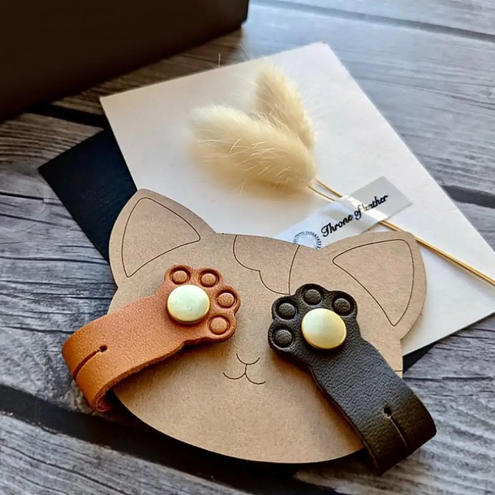 Cat Paw Cable Organizer Clips On Cord Winder for Headphones Chargers Data Cables Keeps Desk Tidy Faux Leather Desk Accessory