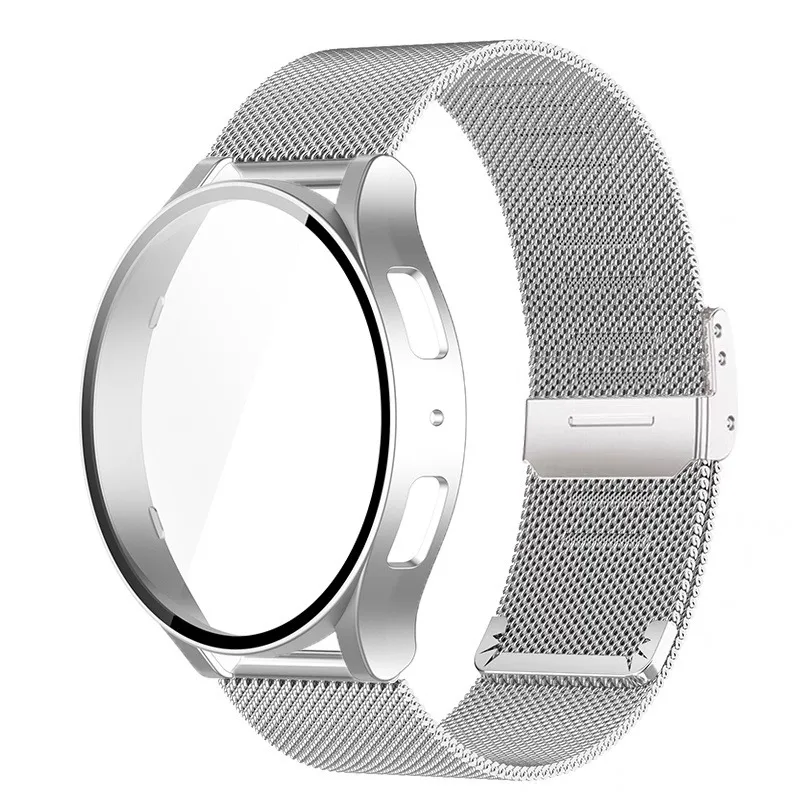 Suitable for Samsung Galaxy Watch7 40mm tempered glass protective case, metal strap, rhinestone watch strap, PC case