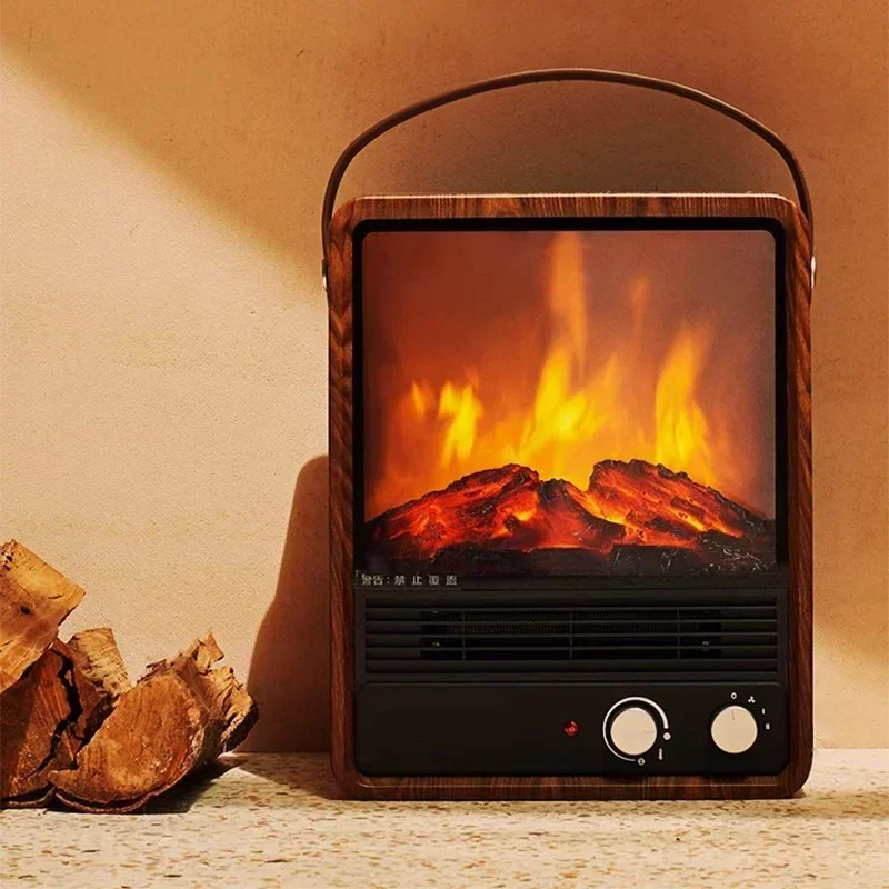 Simulated Charcoal Flame Heater, Heating & Cooling Dual-Use Electric Fireplace, Household Energy-Saving Indoor Heater