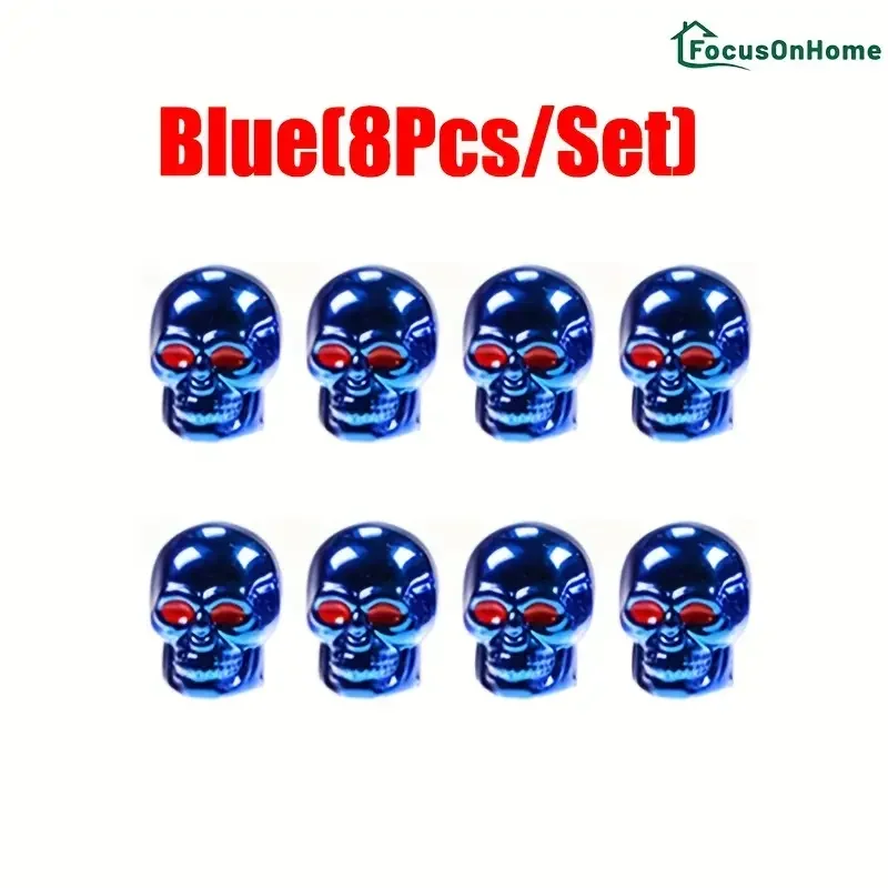 8pcs/set Skull Skeleton Head Car Motorcycle Tire Valve Cap, Plastic Copper Core Rubber Sealing Valve Cap