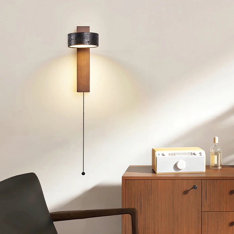 Wabi Sabi Natural Black Stone LED Wall Lamp - Modern Simplicity Bedroom Desk Light Home Interior Bedhead Decoration