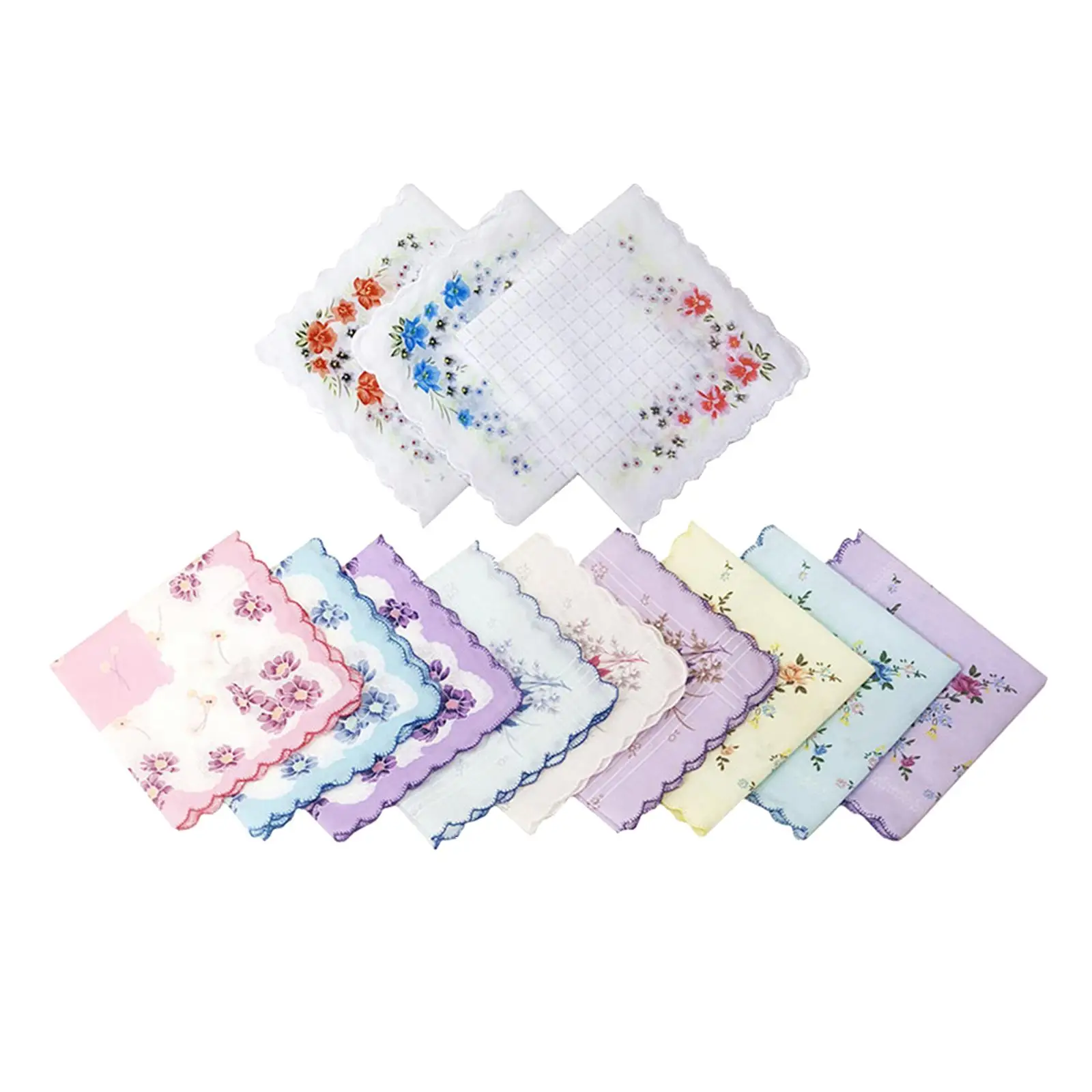 Women Ladies Handkerchiefs Flowers Print Cotton Absorbent Elegant Colorful Pocket Hankies for Wedding Gift Party 30cmx30cm