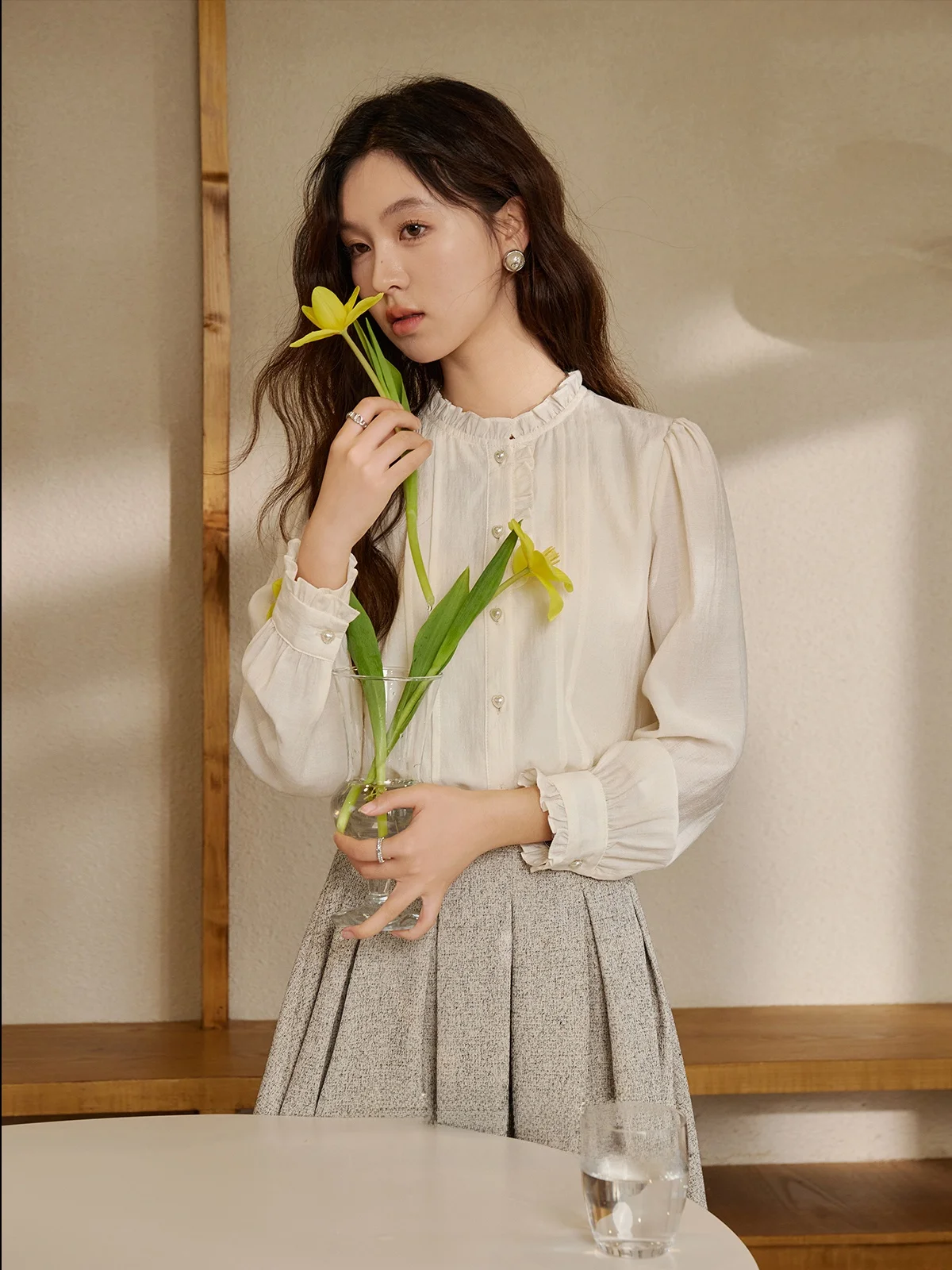 

Ele Women's irt Collar ternoonteadesign Early Autumnnew Sle Frenchsle Breathableskinfriendly Longsve