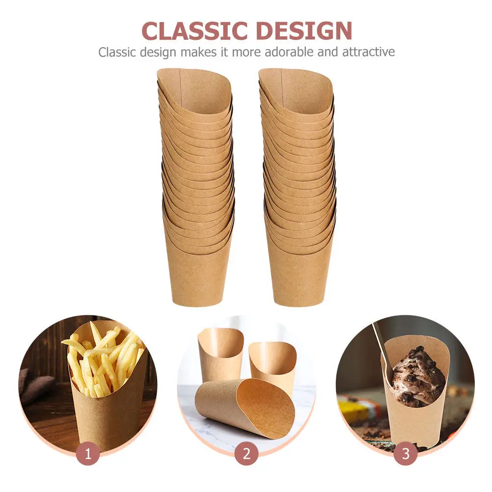 100Pcs Paper Snack Boxes for Party French Fries Candy Treats Wide-Open Narrow-Bottom Design Sturdy Disposable Snack Containers