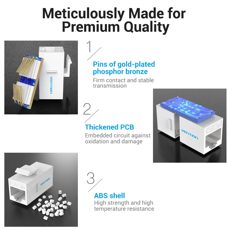 Vention Cat5E Connector RJ45 Coupler Ethernet Cable Cat 5E  Cat 6 Female to Female Extender Extension Adapter for Ethernet Cable