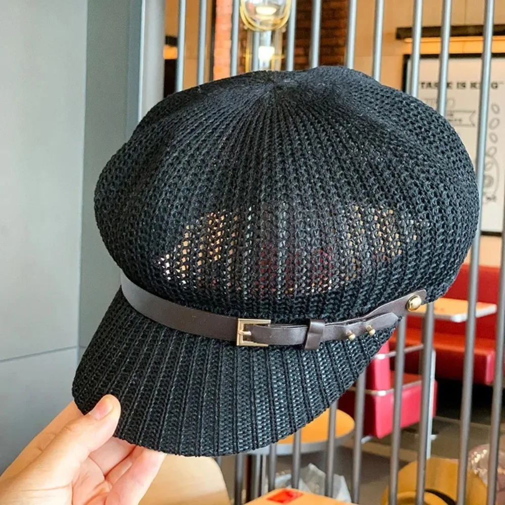

Octagonal Caps Lady Summer Thin Newsboy Cap Painter Adjustable Beret Hats for Woman Mesh Breathable Straw Sun Hat Берет Женский