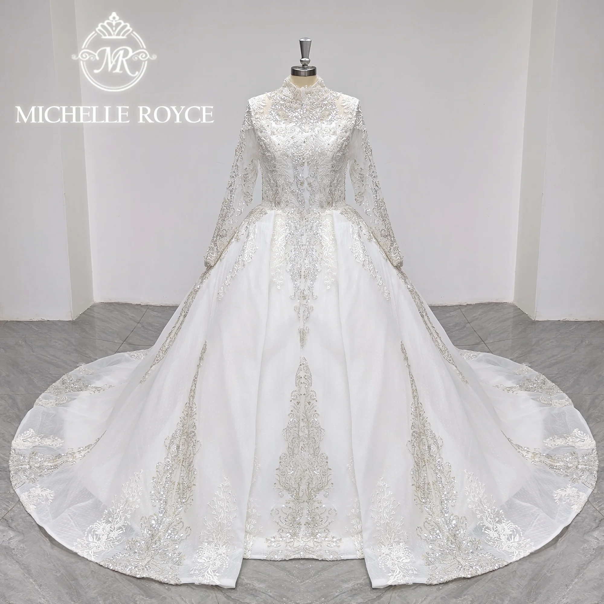 Michelle Royce Ball Gown Wedding Dresses For Woman 100% Real photos Invisible Neckline Sequined Wedding Gown Vestidos De Novia