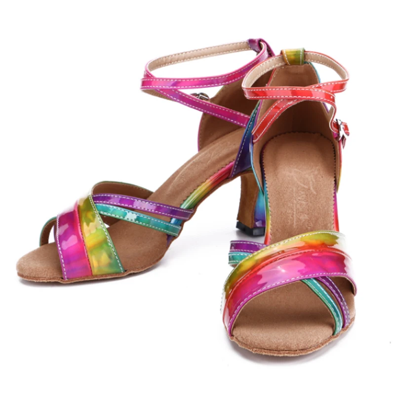 Latin Dance Shoes Summer Salsa Tango Ballroom Party Women\'s Shoes Colorful High Heeled Sandals Girls Outdoor Sports Shoes